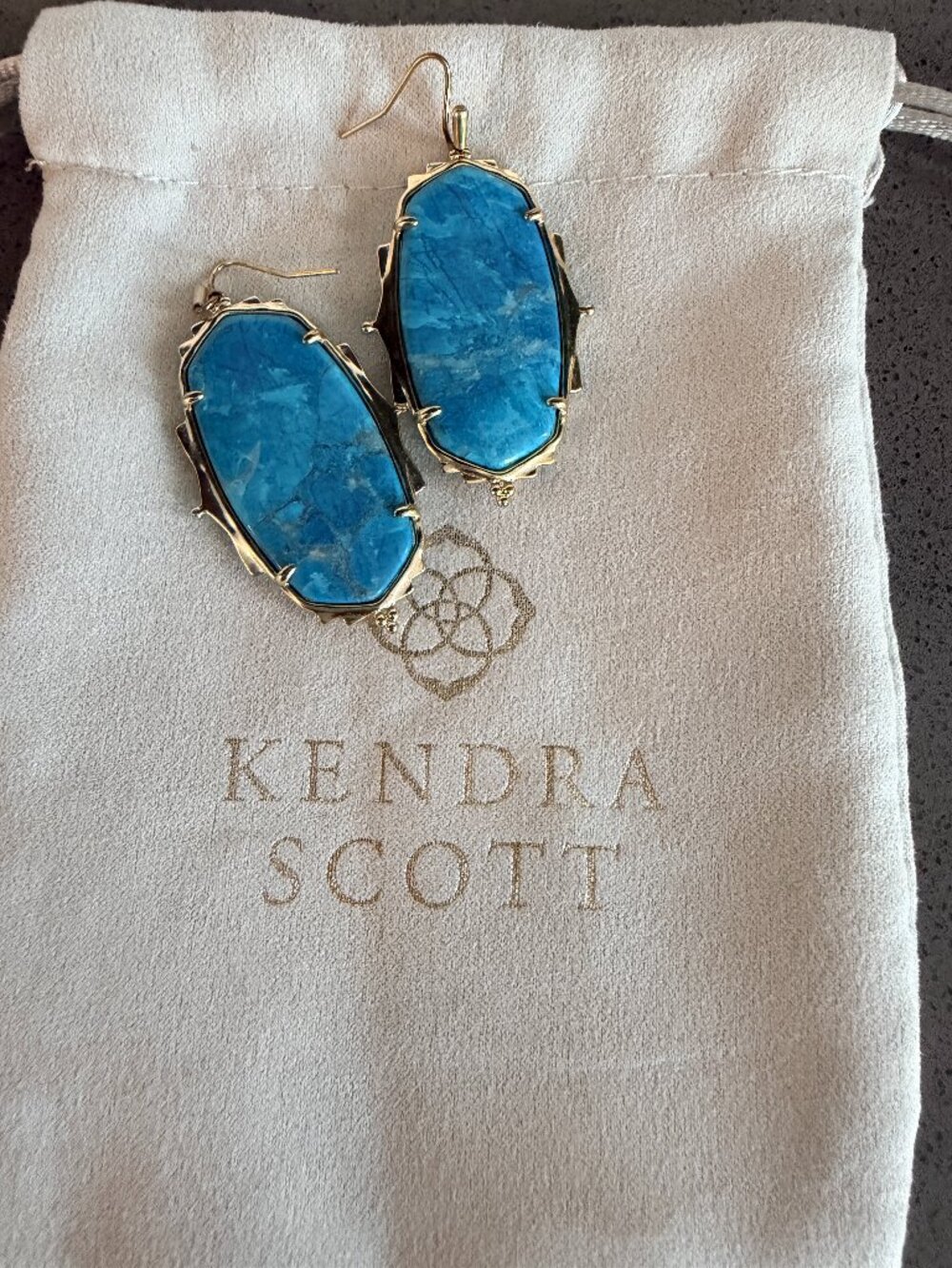 ✨ Kendra Scott Gold Ella Baroque Drop Earrings in Teal Howlite